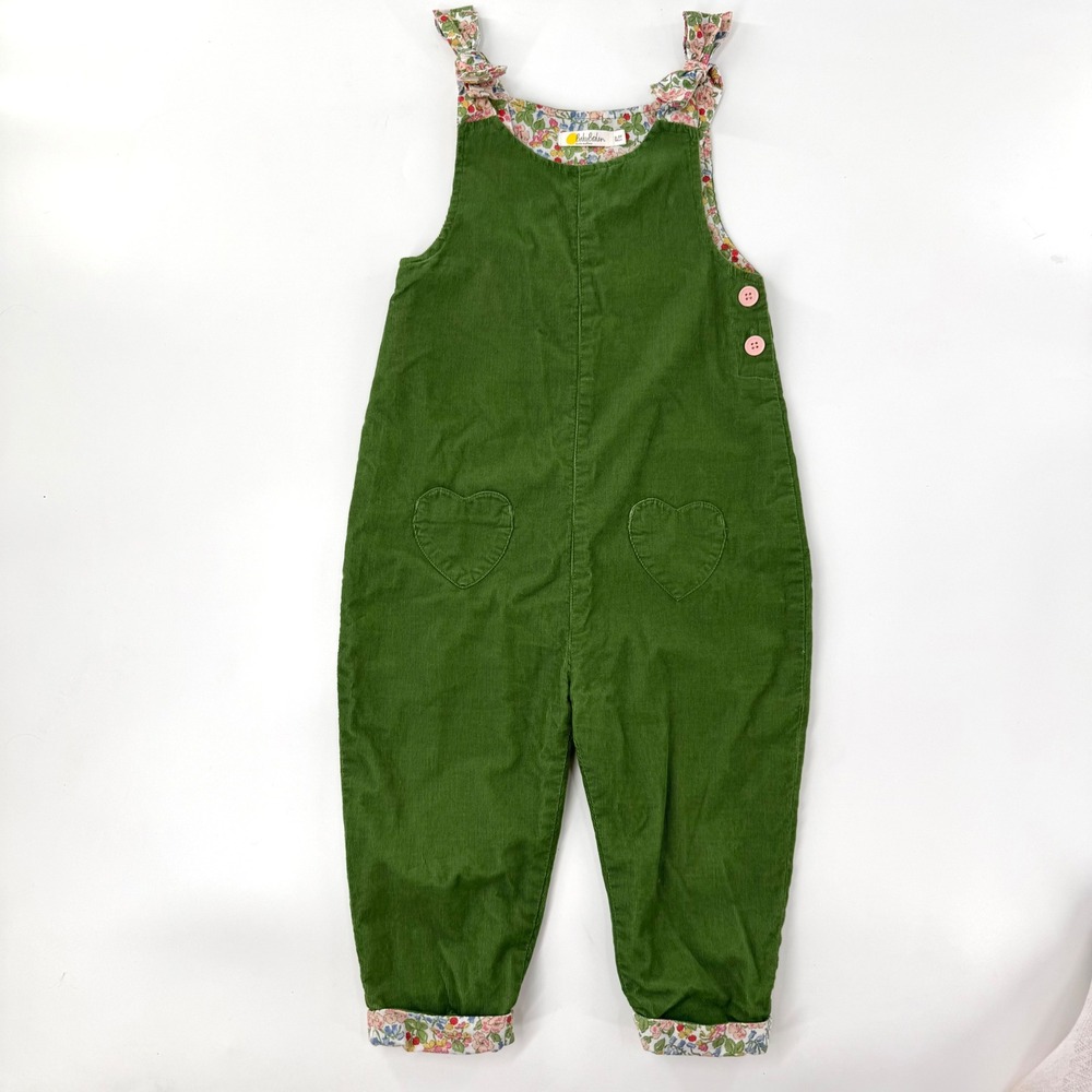 Baby Boden Corduroy Overalls Kids 2-3Y Green Heart Pockets Floral Trim